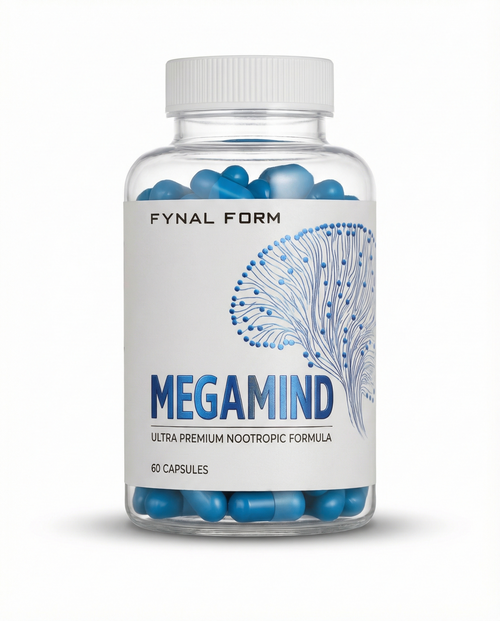 Megamind nootropic supplement bottle angled product photo