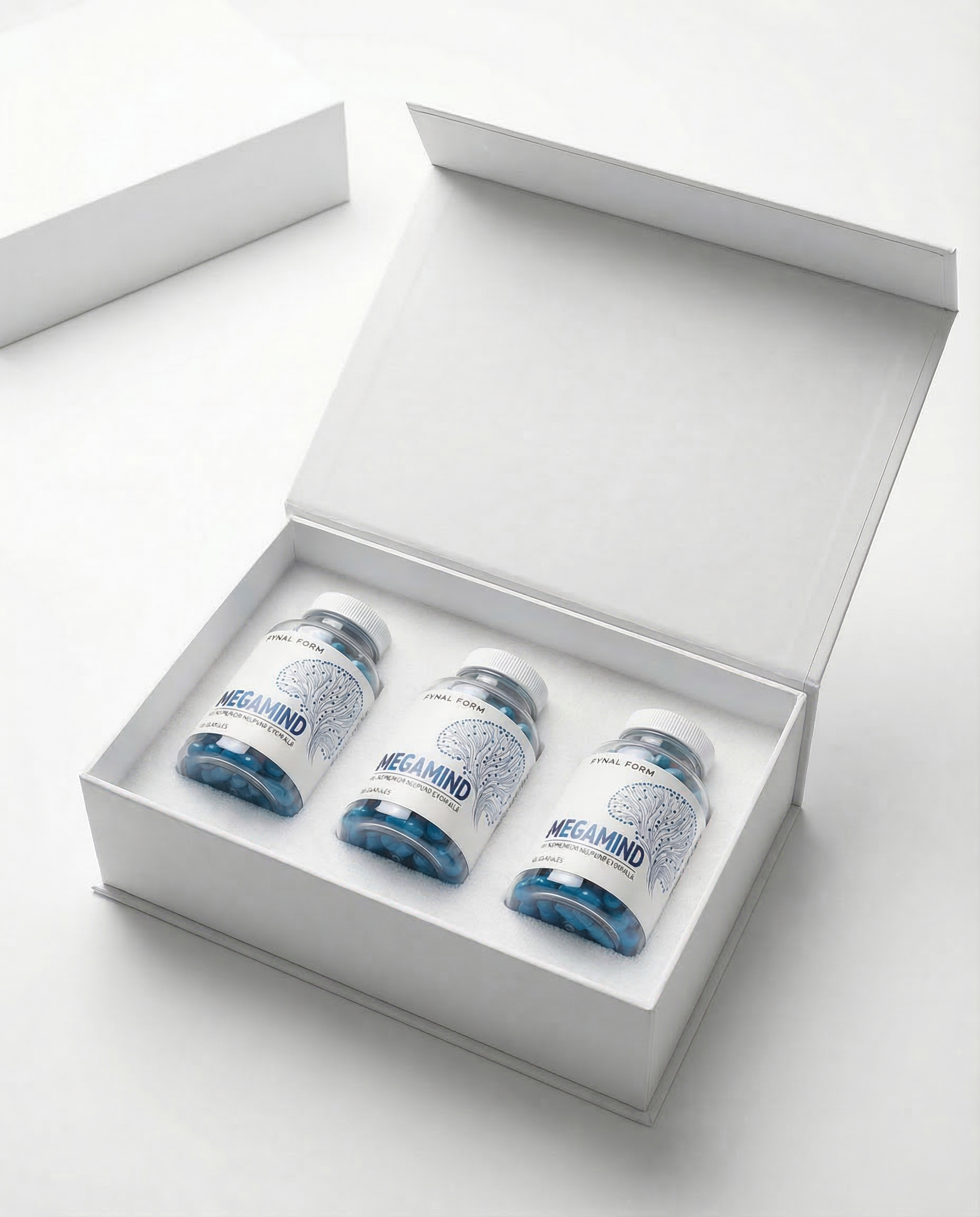 Megamind nootropic supplement subscription box with three bottles